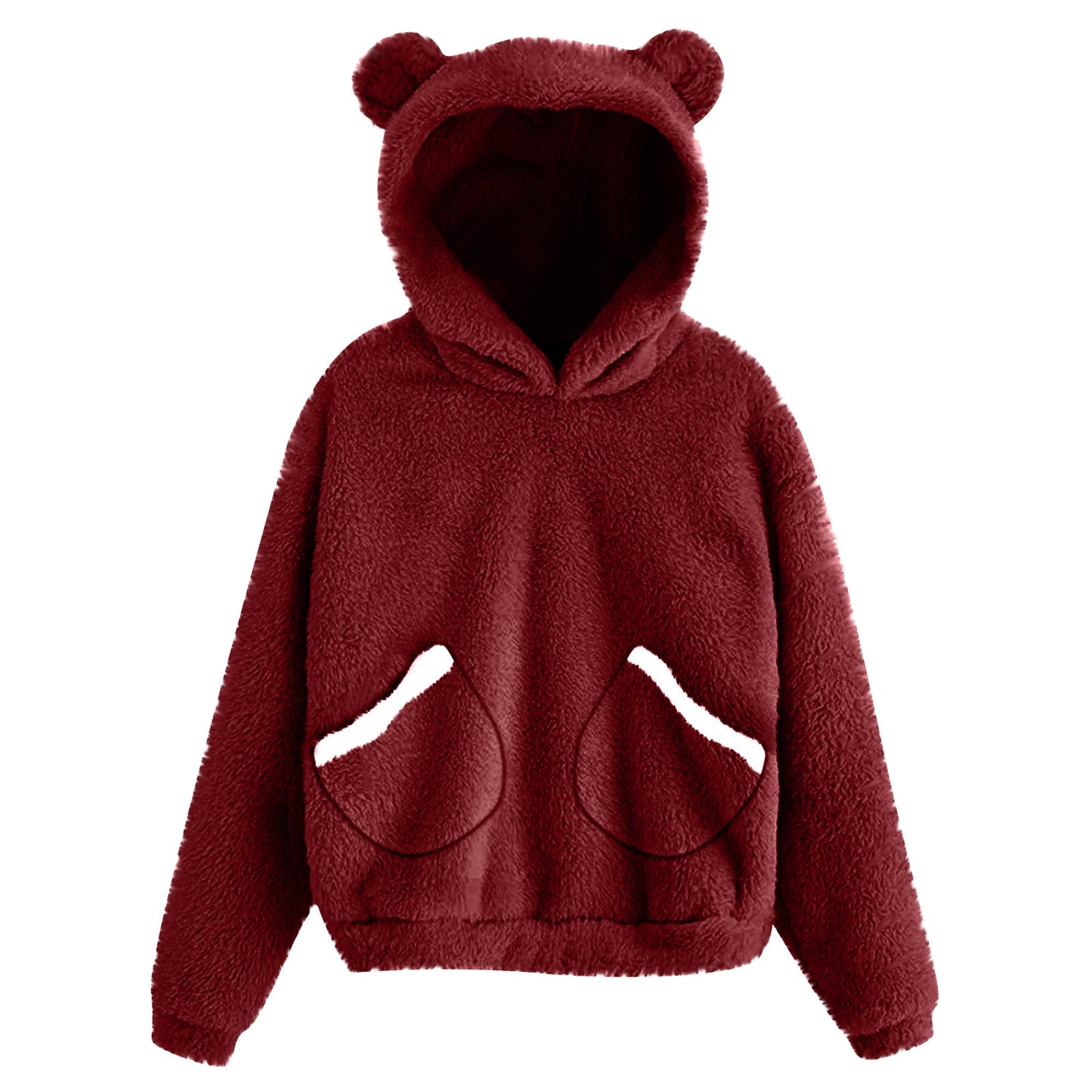 Europe And America New Style Pocket Plush Rabbit Ears Hooded Warm Sweater Women's Jacket