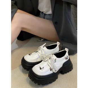 Women's Square Toe Thick Bottom Bowknot Leather Shoes
