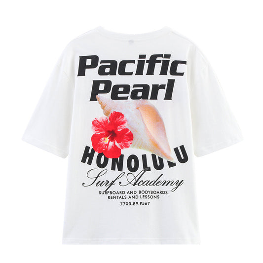 European And American Style Women's Fashion Casual Round Neck Short Sleeves All-match Printed T-shirt