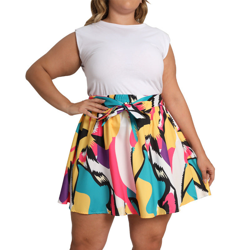 Women's European And America Puzzle Print Skirt Elastic Waist