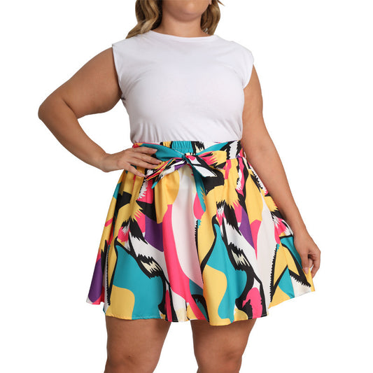 Women's European And America Puzzle Print Skirt Elastic Waist