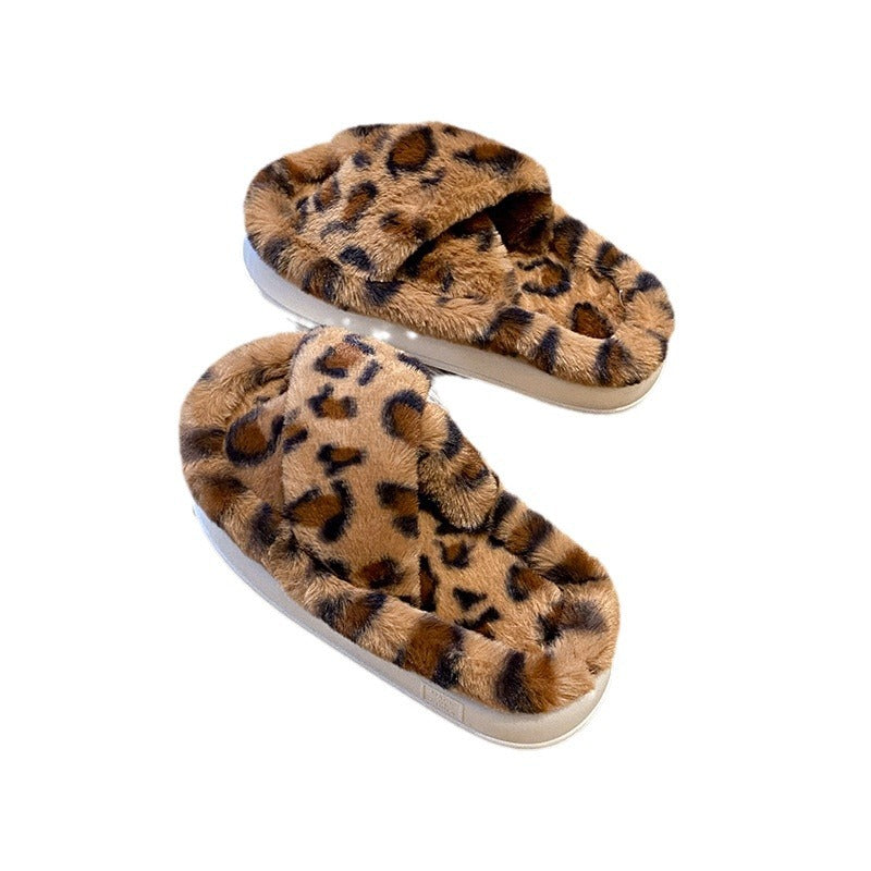 Plus Size Leopard Cross-border Fluffy Slippers Women