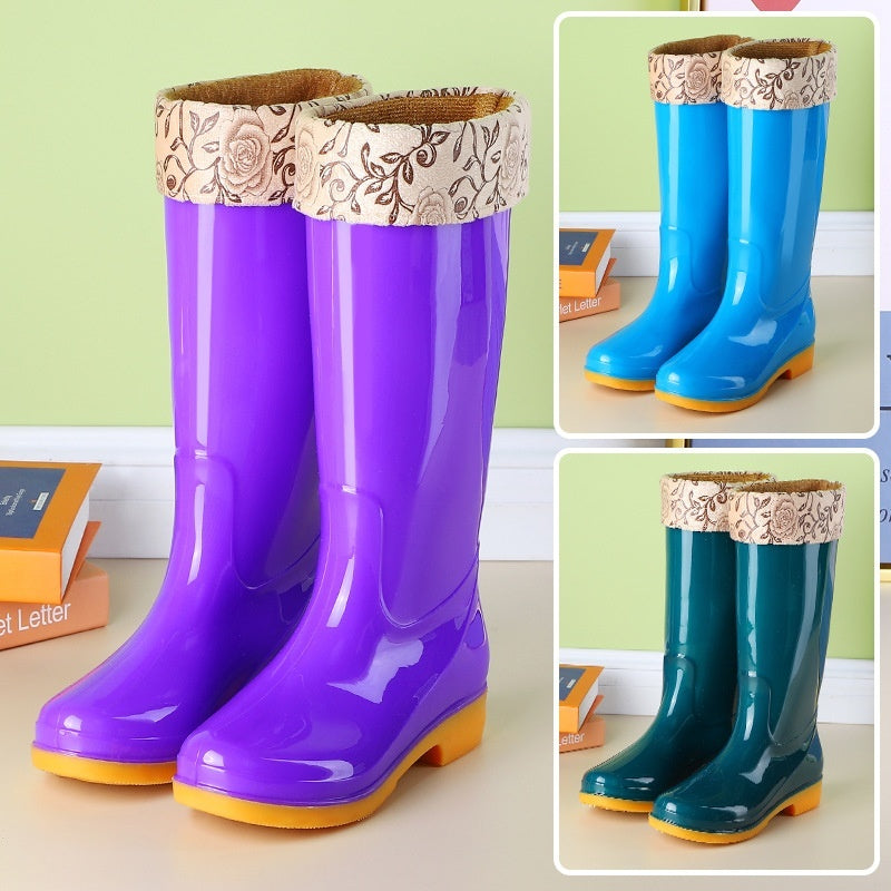 Women's Rain Boots Mid-high Tube Fashion Velvet Padded Thick Rain Boots Warm Winter Rain Boots Non-slip Adult
