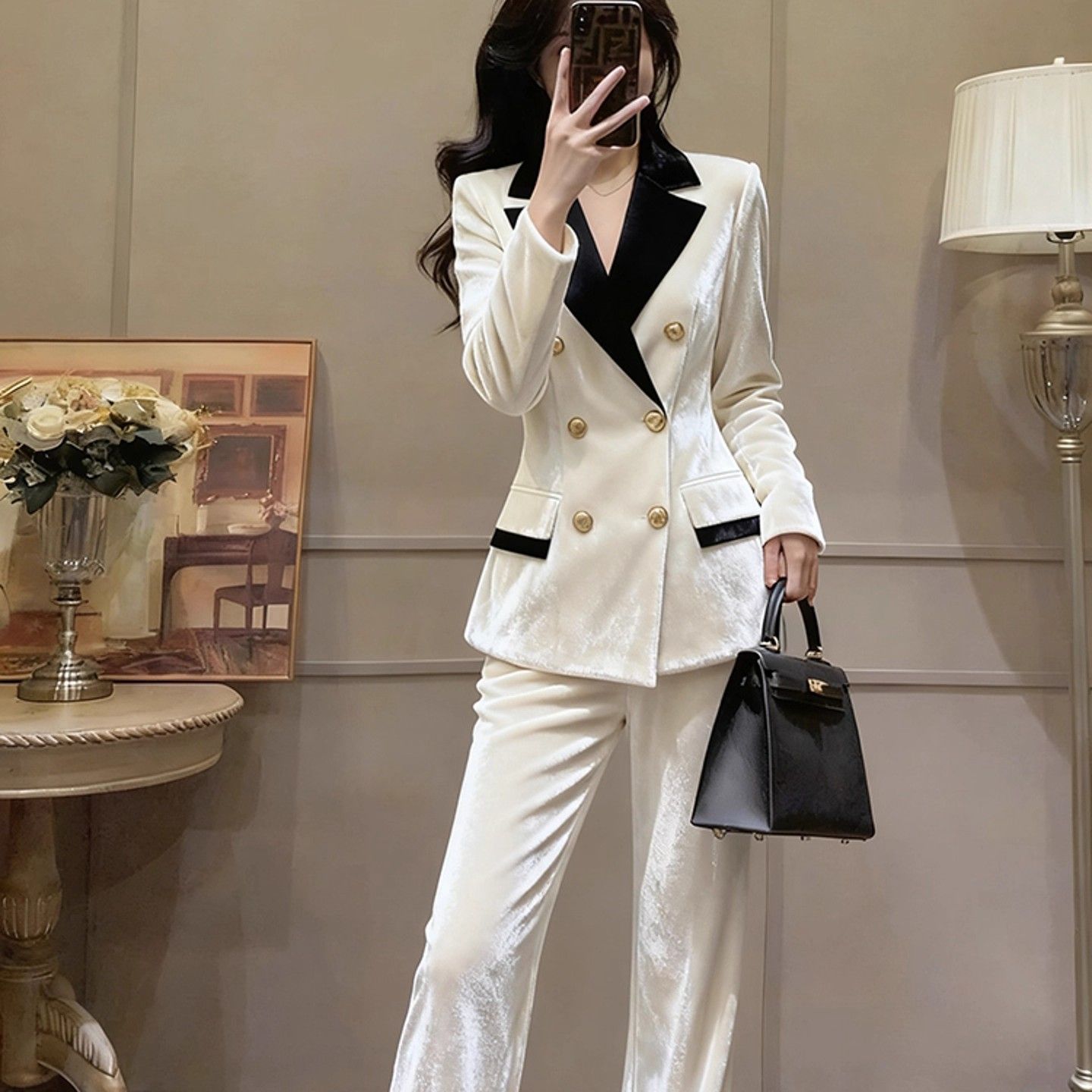 White Velvet Blazer And Pants Professional Suit