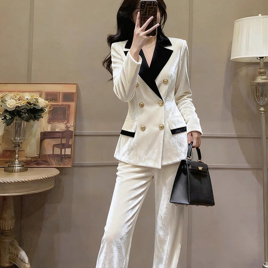 White Velvet Blazer And Pants Professional Suit