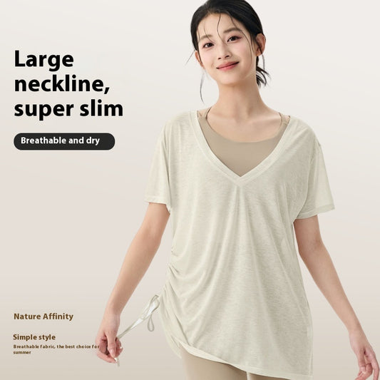 Pleating Slim Fit Slimming T-shirt Loose-fitting Lightweight Thin Breathable Pilates Top