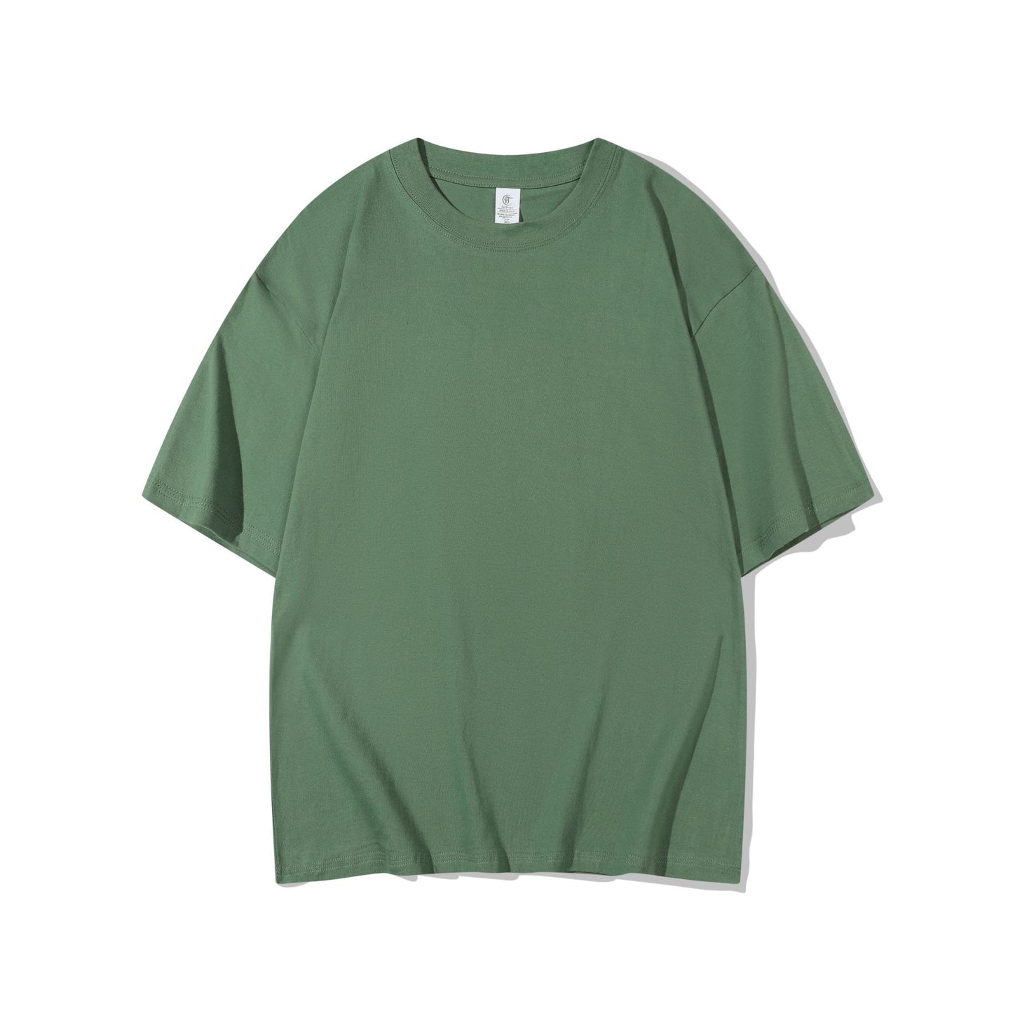 T-shirt i bomuld til mænd, 220g kraftig, ensfarvet, rund hals, korte ærmer