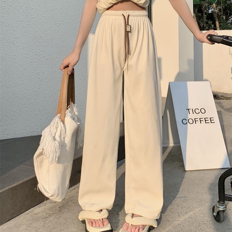 Corduroy Double Drawstring Wide Leg Pants High Waist Casual Straight Pants
