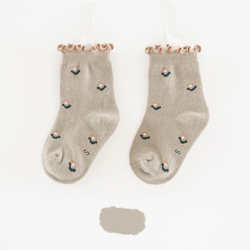 Children's Socks With Fungus Edge New Cartoon Flower Trend