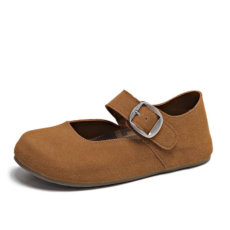 Women's Leather Round Head Flat Shoes