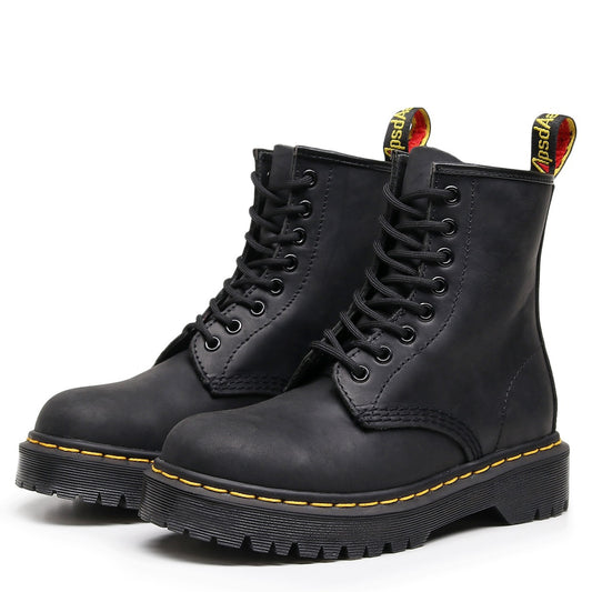 Womens British-style Full-grain Leather Biker Boots Stylish And On-trend
