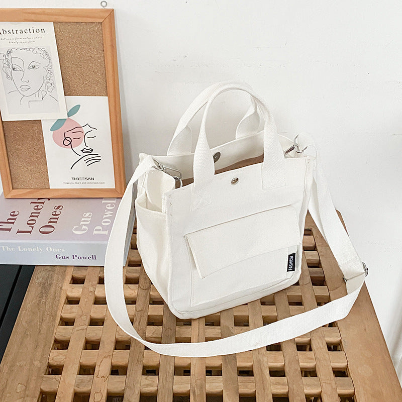 Tredimensionel Lærred Crossbody Taske med Flere Lommer