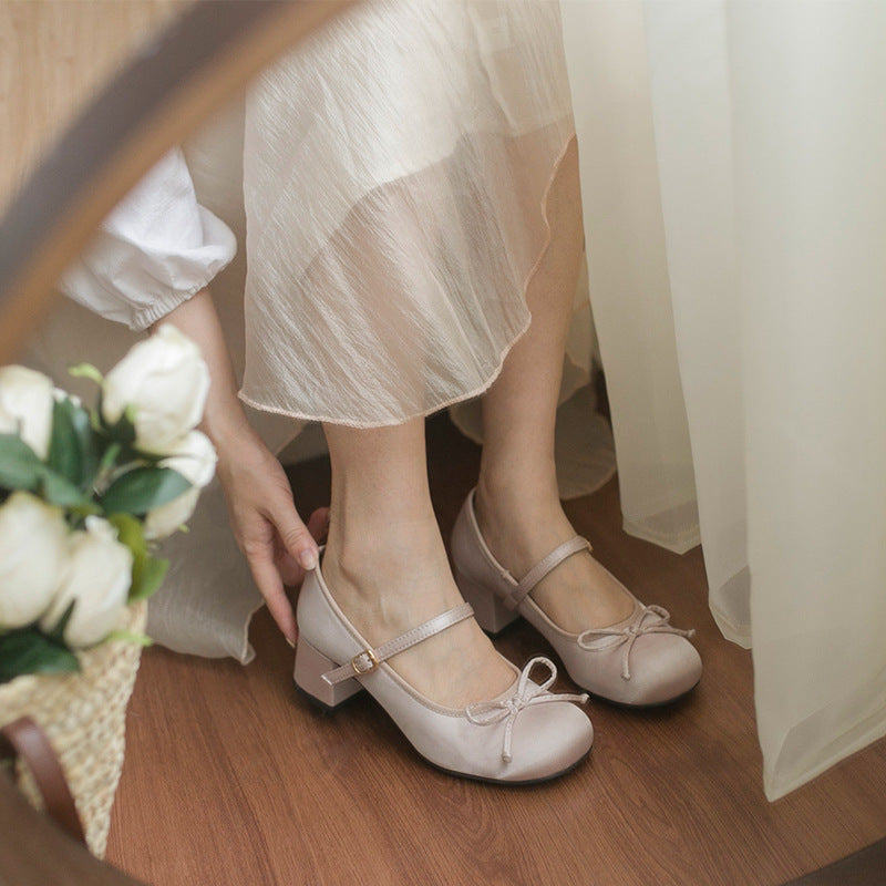 Women's Fashion Satin Bow Heels