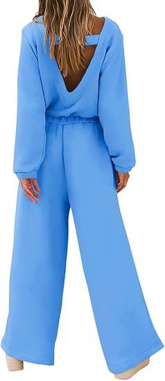 Europæisk Og Amerikansk Mode Sport Og Fritid Langærmet Ensfarvet Rygløs Sweater Jumpsuit Sæt Til Kvinder