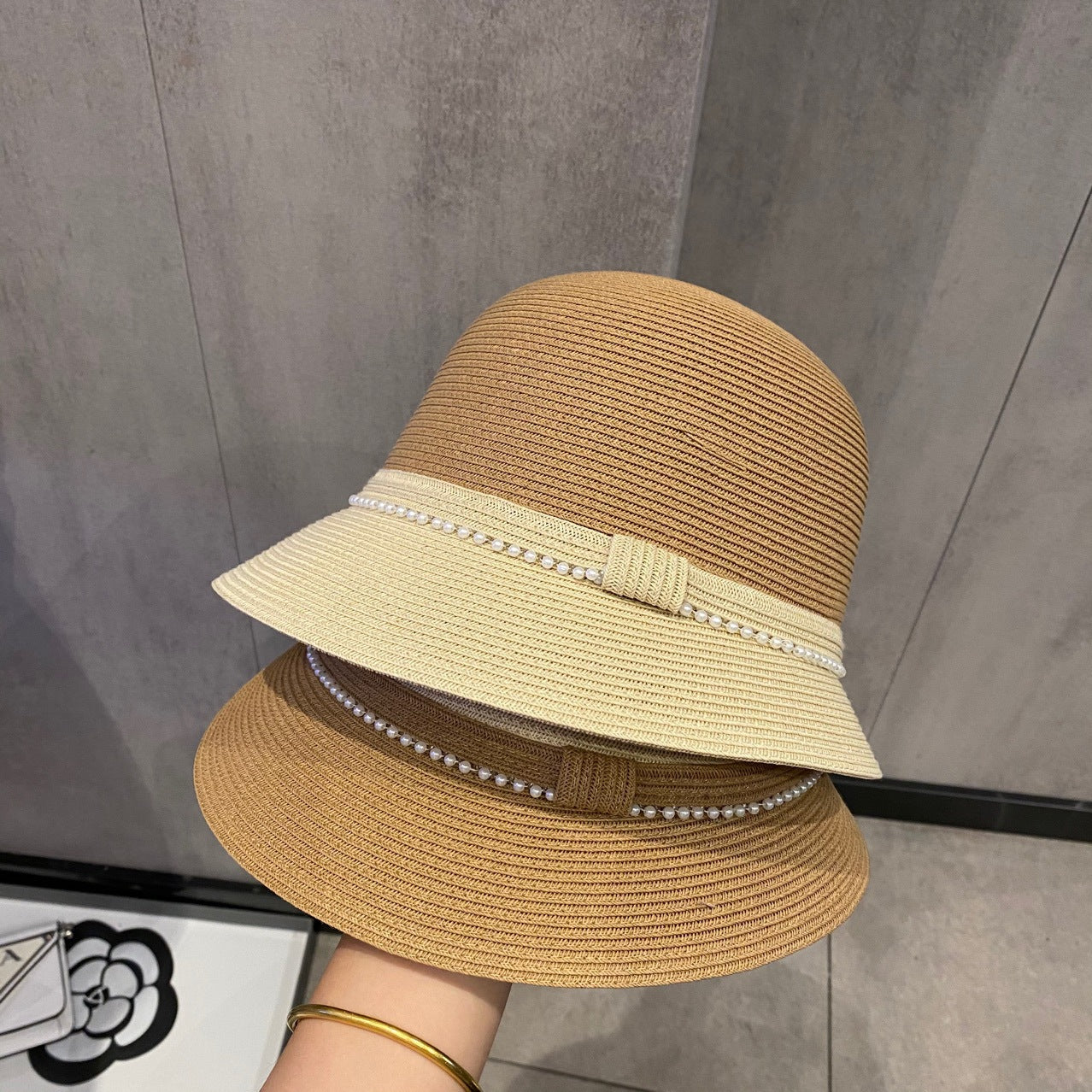 Sunlight Blocker For Summer French Pearl Straw Hat