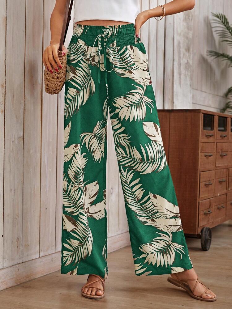 Women's Casual Digital Printing Loose Drawstring High Waist Trousers