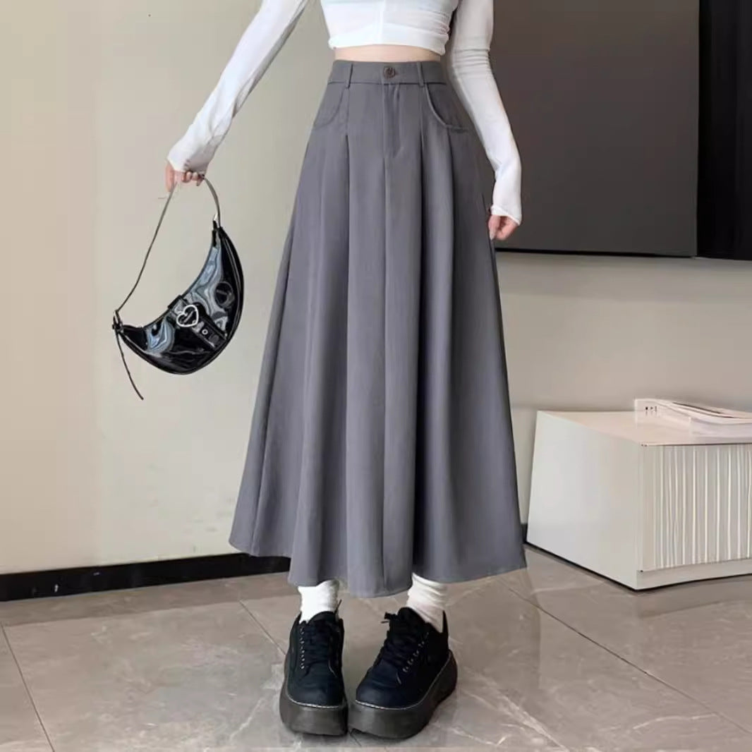 Draping  Women's Casual High Waist A- Line Skirt