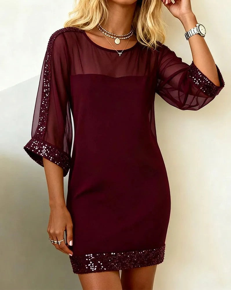 Womens Mesh Sequin Bodycon Dress