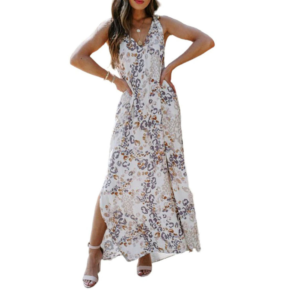 Leisure And Wild Plant Print Deep V Sling Fairy Skirt
