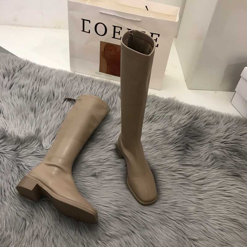 Autumn And Winter Plus Velvet Khaki High-top Knight Boots White Short Boots