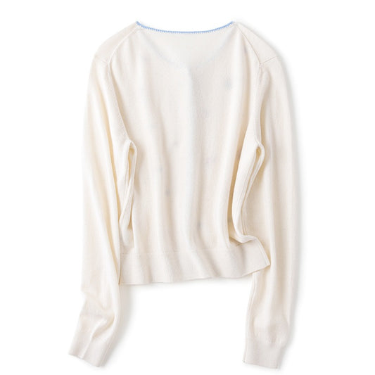 New Round Neck Handmade Embroidery Pure Cashmere Sweater Female