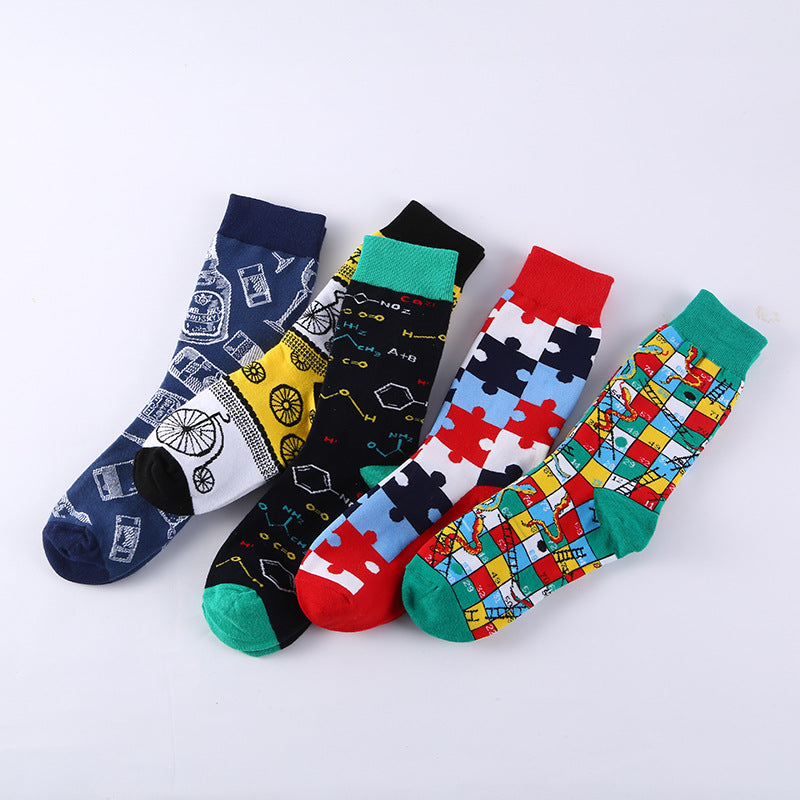 Function Geometry Trendy Mid-calf Length Socks Men's European And American Street Ins Trendy Cotton Socks