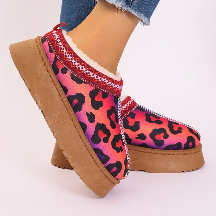 Women's Shoes Cartoon Pattern Thick Bottom Plush Low Top Toe Cap Lazy Slippers