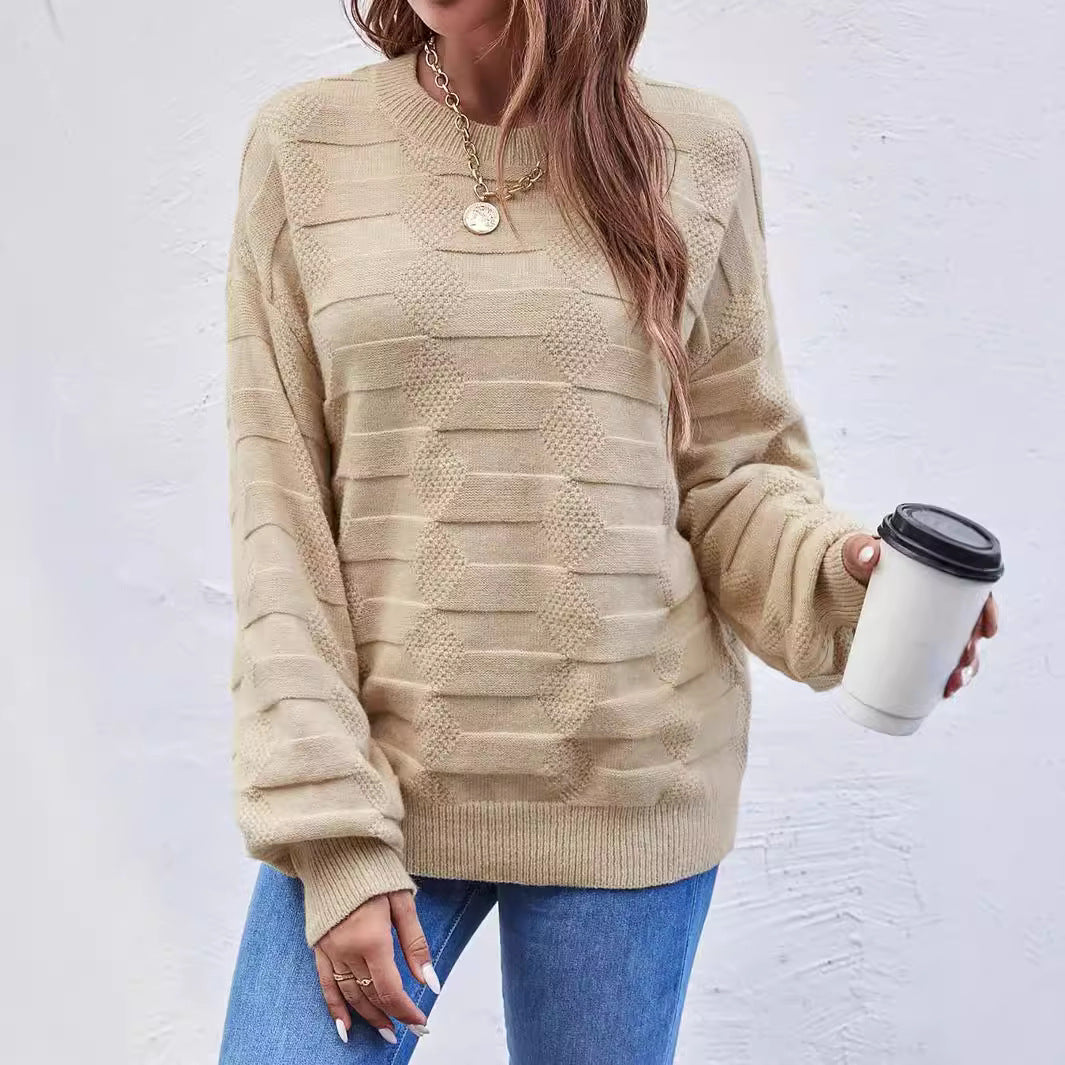Casual Long-sleeved Round Neck Solid Color Pullover Sweater