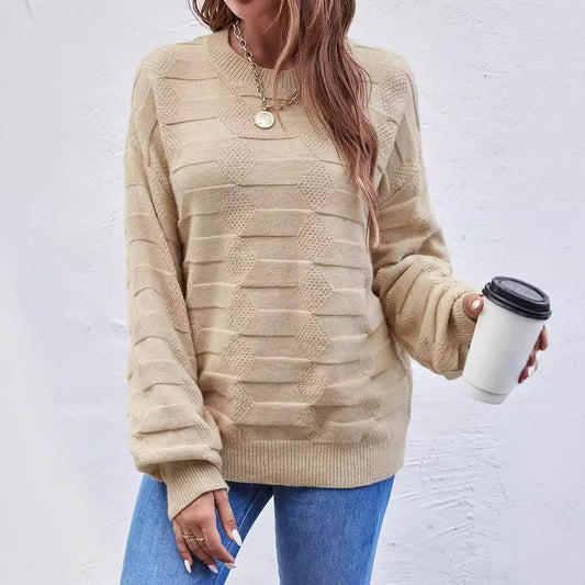 Casual Long-sleeved Round Neck Solid Color Pullover Sweater