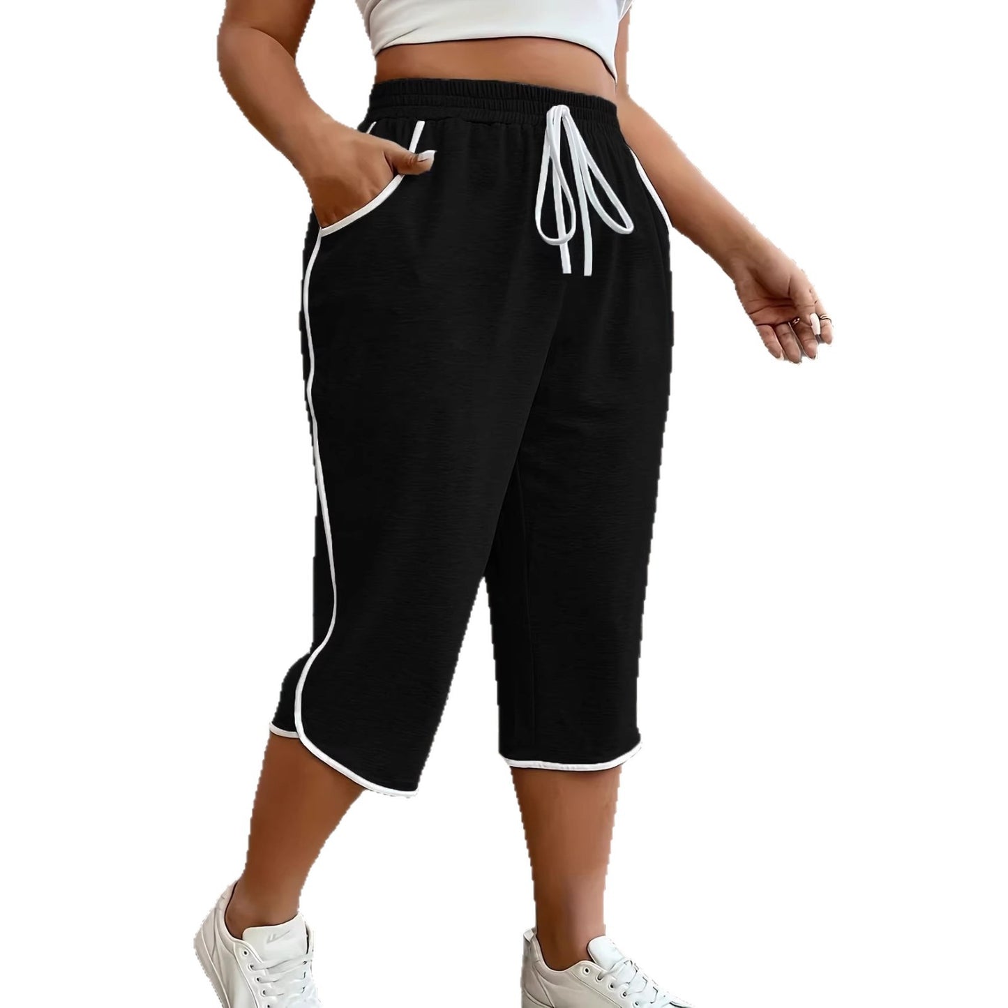 Womens Color-Block Comfortable Stretch Cropped Pants