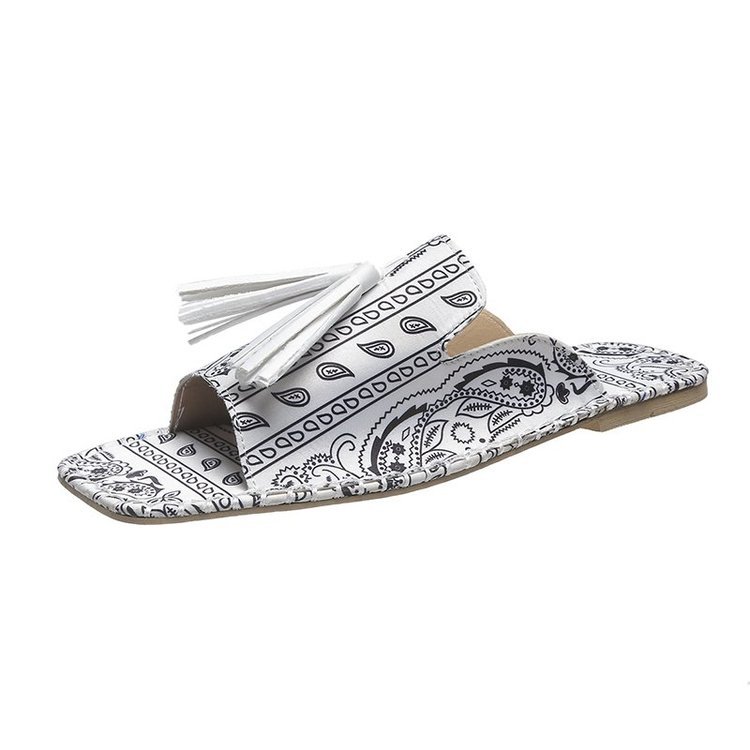 Women's Fringed Colorblock Square Toe Flat Sandals
