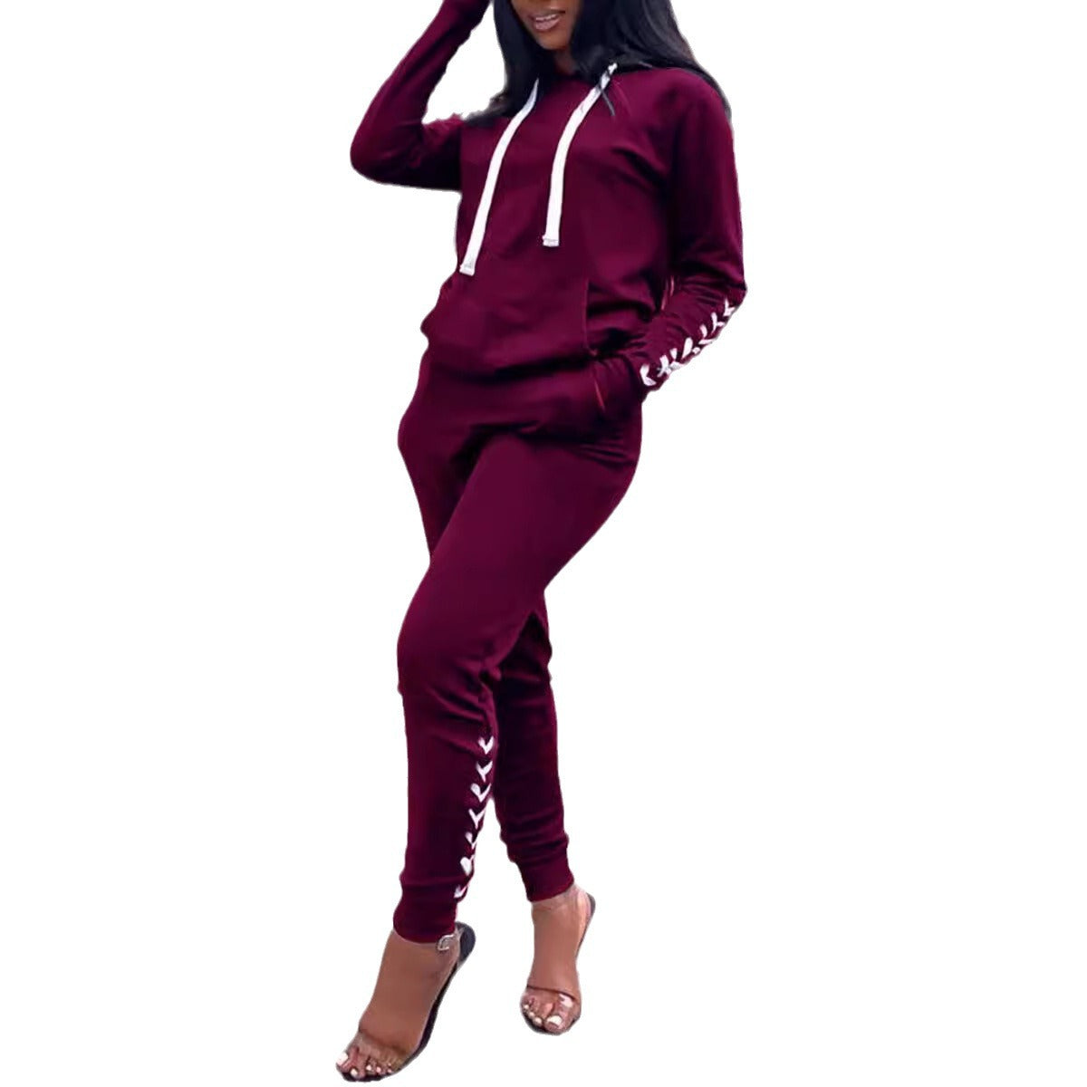 Womens New FallWinter Hooded Outerwear Set With Geometric Patchwork Design