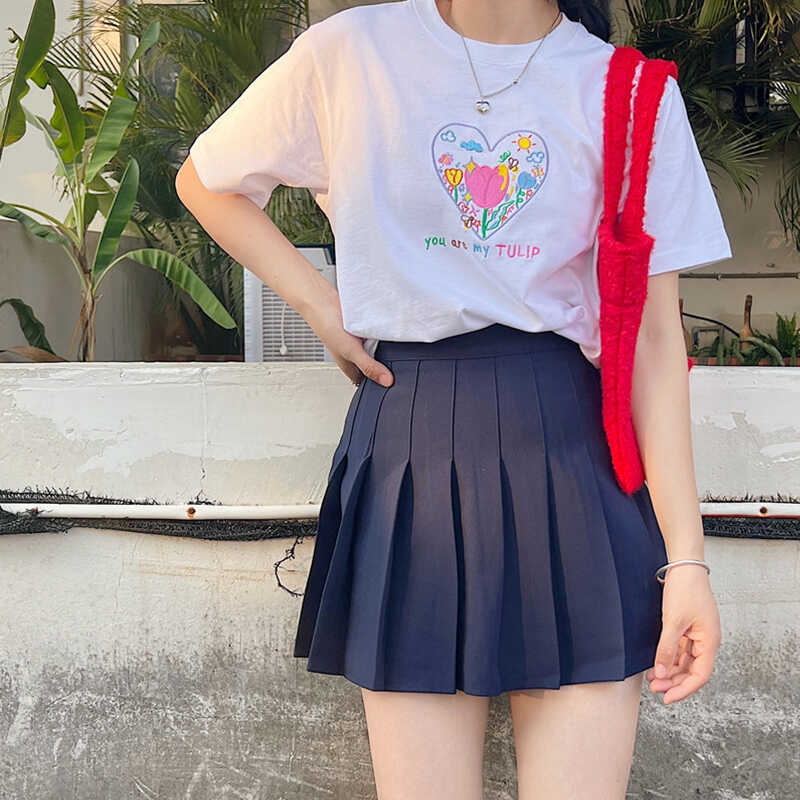 Japansk Retro Trykt Bogstav Elegant Kortærmet T-shirt til Kvinder