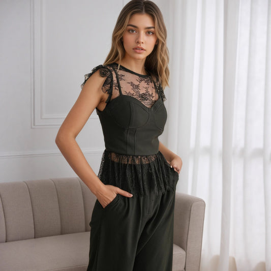 Chic Patchwork Lace-trimmed Sleeveless Top
