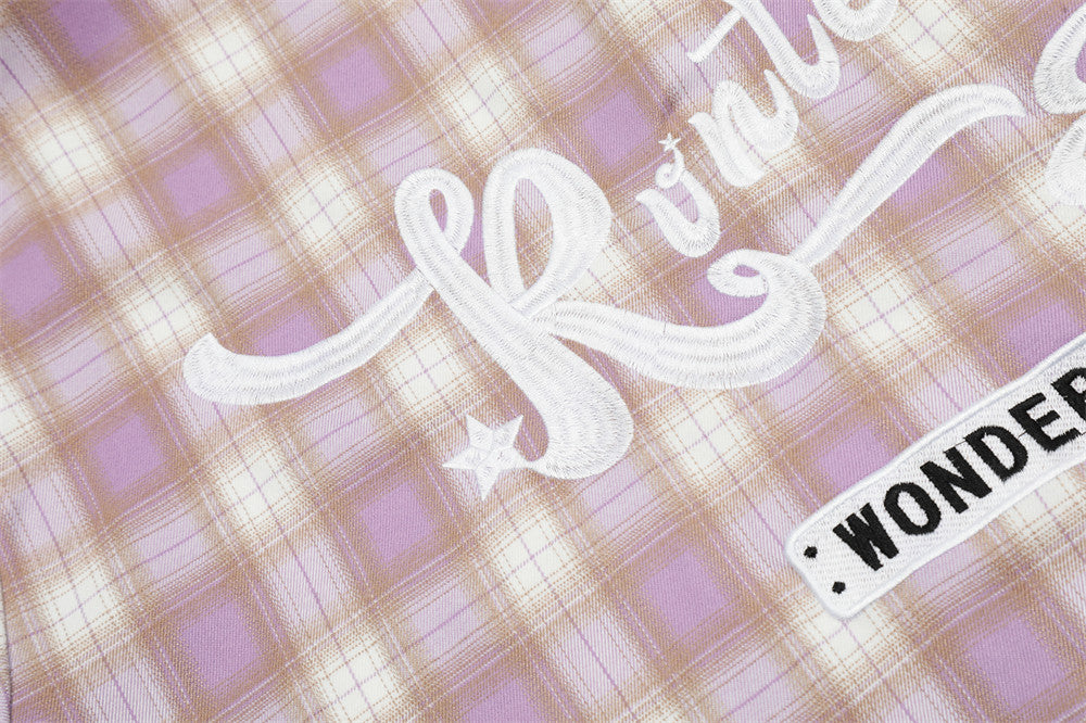 Spring And Autumn Plaid Letters Embroidered Shirt Coat