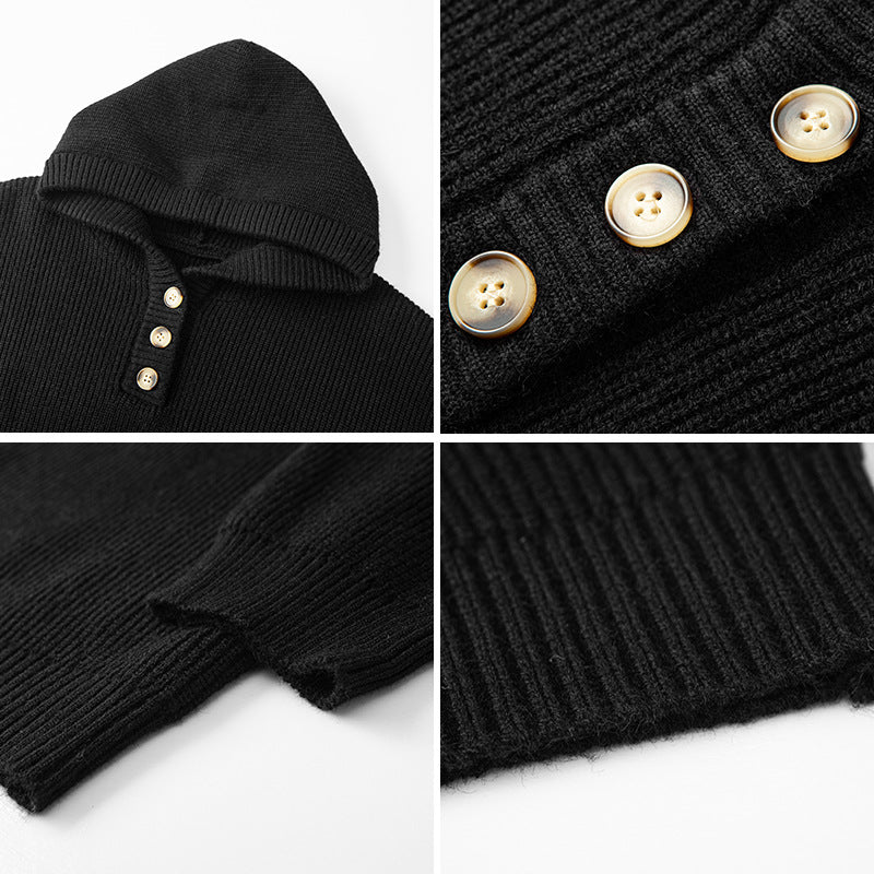 Autumn And Winter Loose Half-button Hooded Knit Sweater For Men