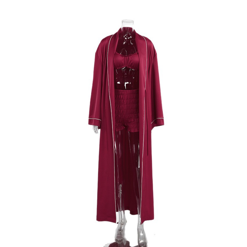 Satin High-end Long-sleeve Nightgown Lingerie And Shorts Pajama Set