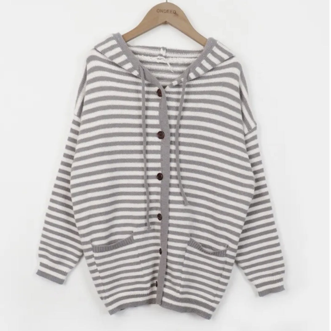 Hooded Single-breasted Knitted Cardigan Loose Sweater Coat