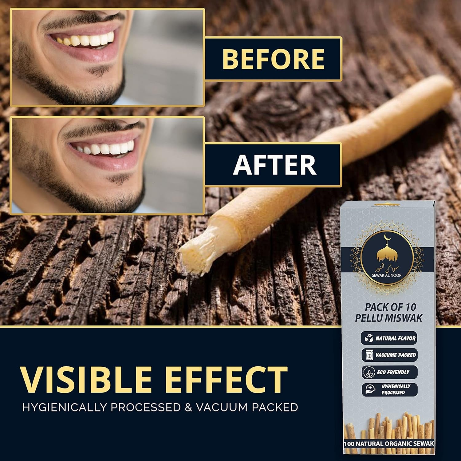 Pack of 10 Miswak Sticks for Teeth with Holder - Vacuum Sealed Natural Flavored Chew Sticks for Humans - Natural Toothbrush for Teeth Whitening, Oral Health & Fresh Breath || Pack of 10