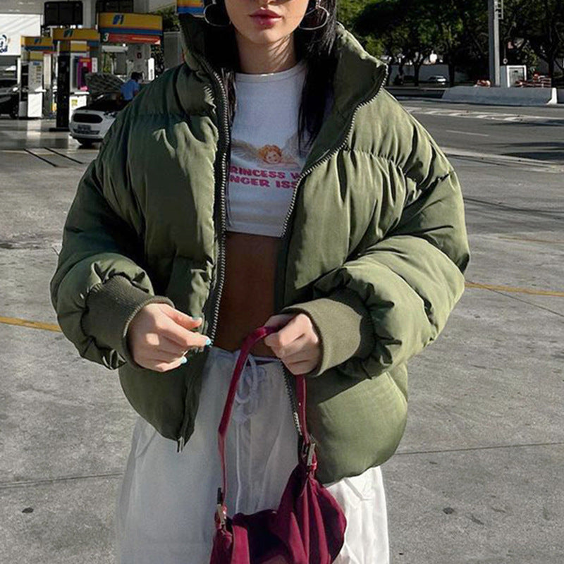 Army Green Loose Warm Casual Baseball Uniform Retro