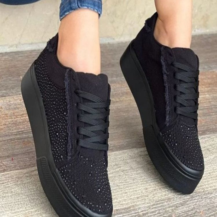 Plus Size Dame Sko Tyk Bund Snørebånd Rhinestone Casual Sport Enkeltlagssko