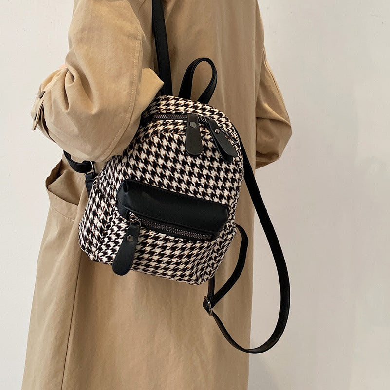 e Vintage Trendy Plaid Print Pu Leather Mini Backpacks