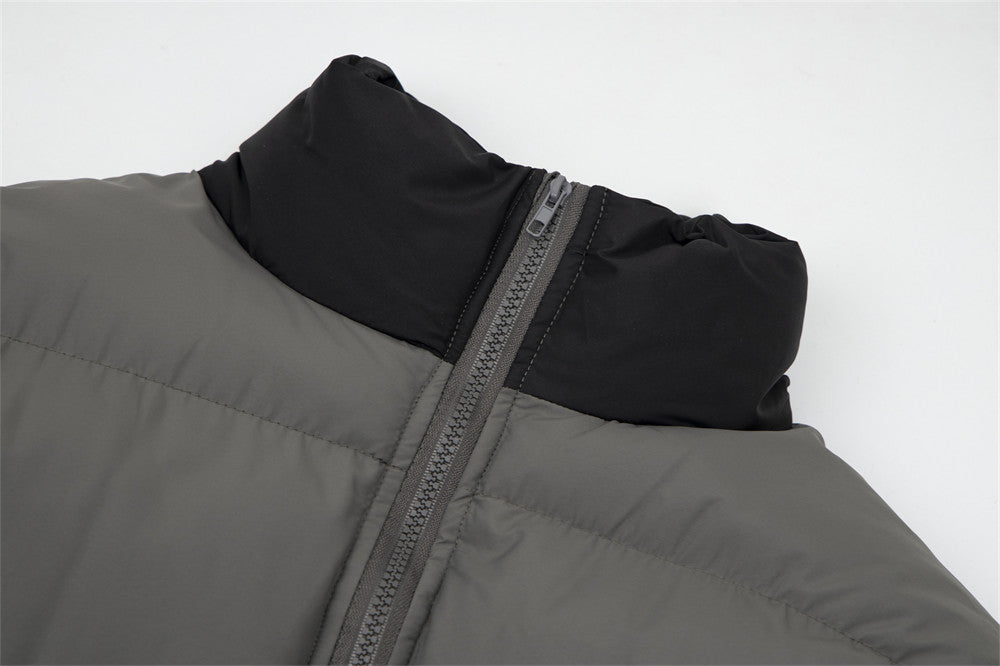 Men's Winter Loose Casual Contrast Color Stand Collar Cotton Coat Jacket