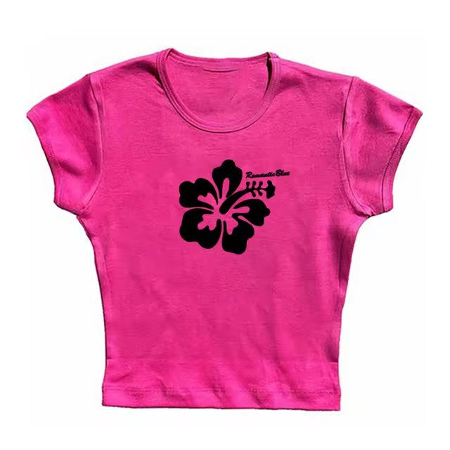 Flower Letter Printed Casual Short Sleeve