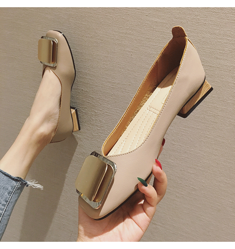 Women's Chunky Heel Shoes New Low Heel Shallow Mouth Square Toe