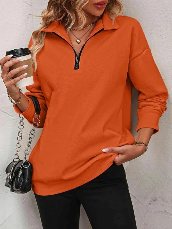 Damemode Halvlangærmet Lynlås Sweatshirt Modepullover