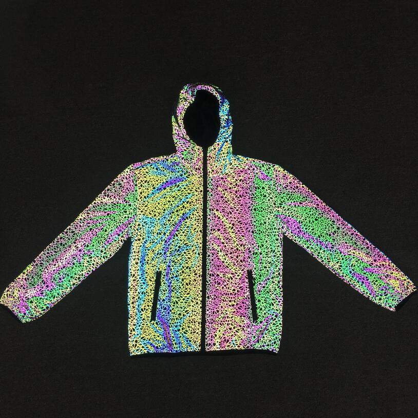 Reflective jacket with colorful bird nest pattern