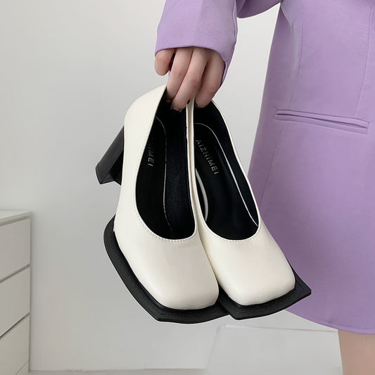 Women's Fashion Retro Square Head Temperament Thick With High Heels