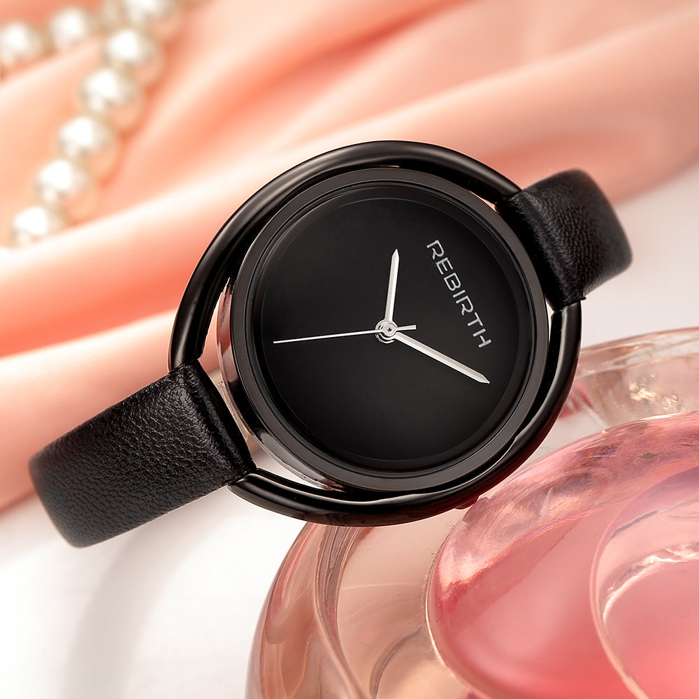 Women's quartz watch with large dial and thin belt