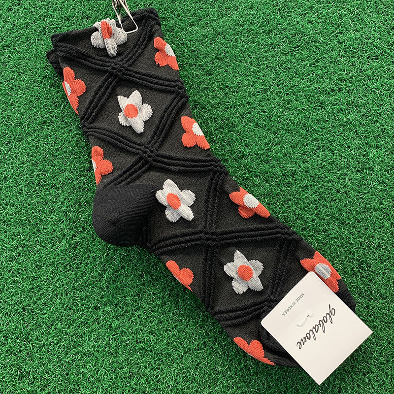 Ladies plaid flower cotton socks